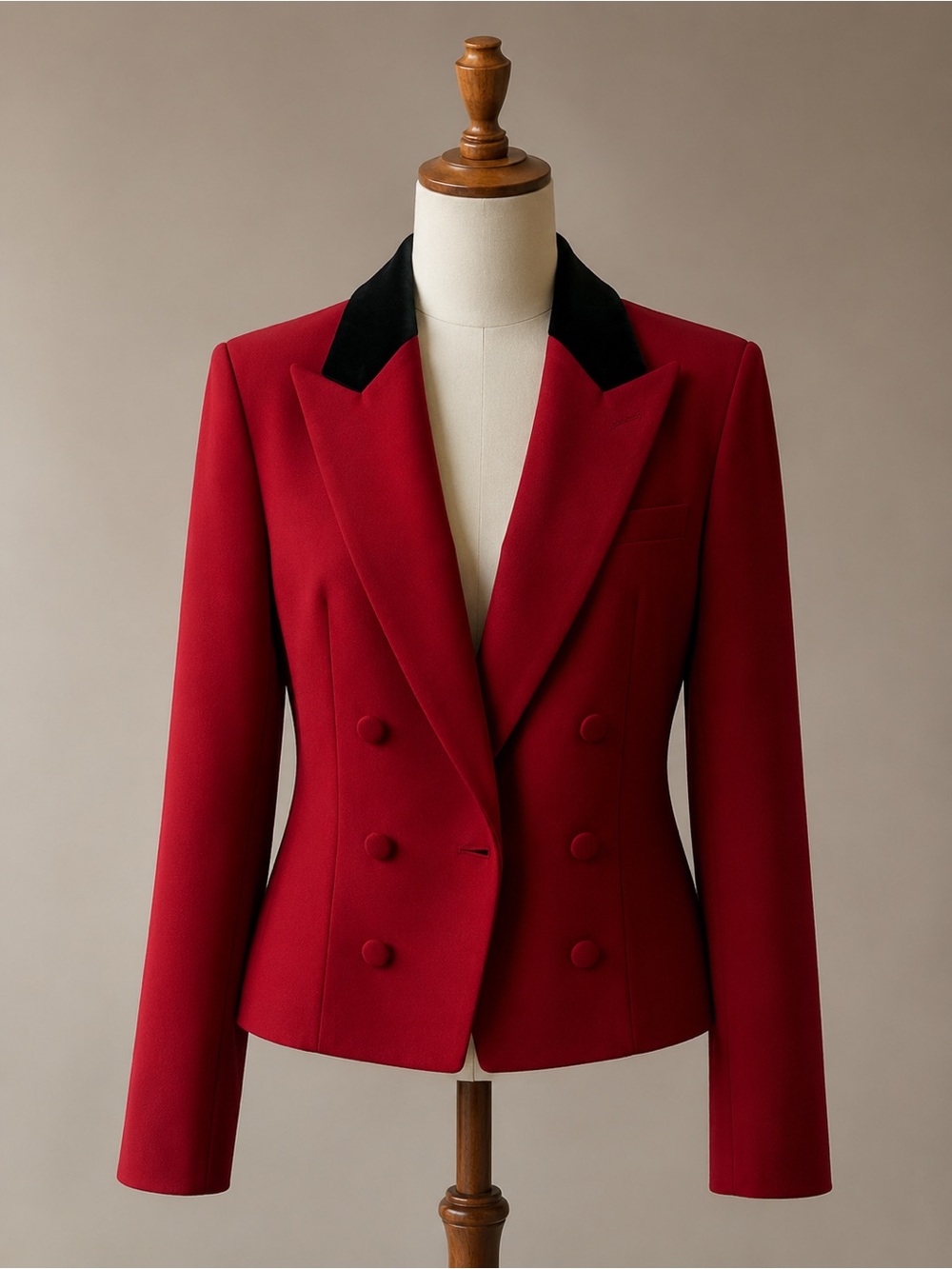 Lauren Ralph Lauren Red Cropped Blazer with Black Contrast Collar